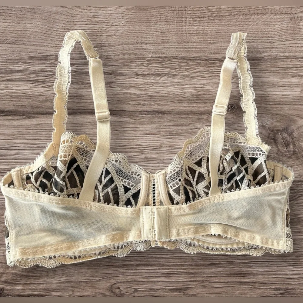 Lejaby Savanna Ecru Embroidery Balconette Underwire Couture Bra France Size 34D